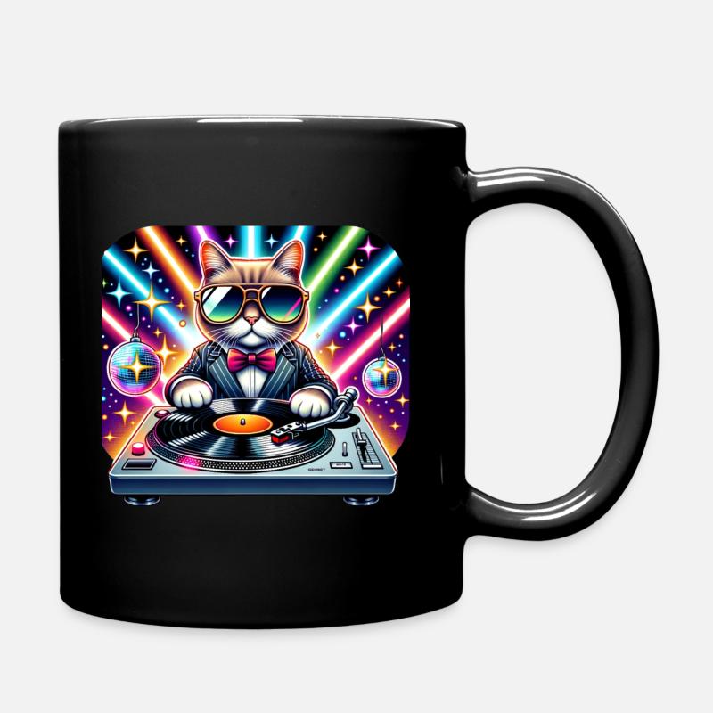 DJ Cat Master - Full Colour Mug - black