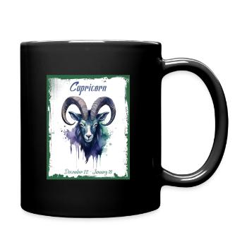 Zodiac Signs in Watercolor: Capricorn the Goat - Full Colour Mug - black - Right