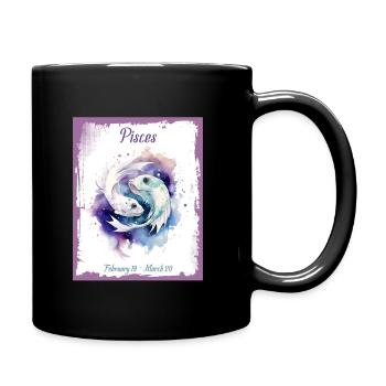 Zodiac Signs in Watercolor: Pisces the Fish - Full Colour Mug - black - Right