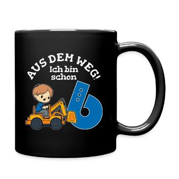 6. Geburtstag Bagger Junge - Tasse einfarbig - Schwarz - Rechts