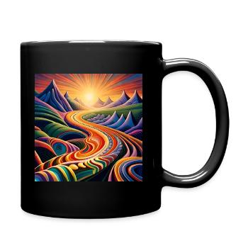AI generated beautiful scenery, sunset on mountain - Full Colour Mug - black - Right