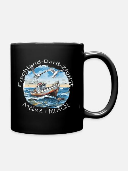 Bateau de pêche avec mouettes - Mug uni - noir