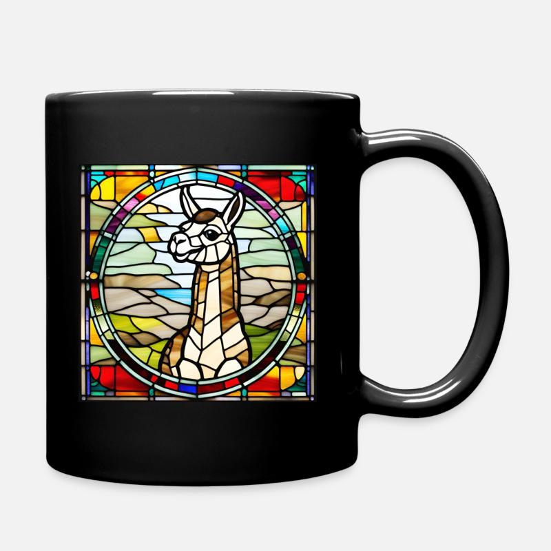 Lama im Glasfenster-Design - Tasse einfarbig - Schwarz