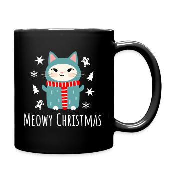 Meowy Christmas - Cute Christmas Cat - Full Colour Mug - black - Right