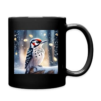 Specht im Schnee - Tasse einfarbig - Schwarz - Rechts