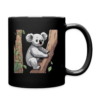 Koala auf Baum - Tasse einfarbig - Schwarz - Rechts