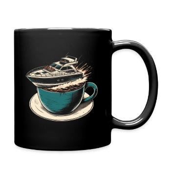 Café et bateau - Mug uni - noir - Droite