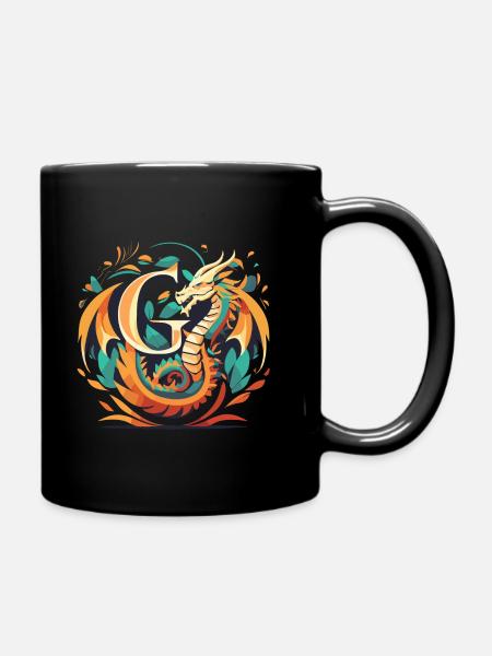 Buchstabe G mit Drache - Tasse einfarbig - Schwarz