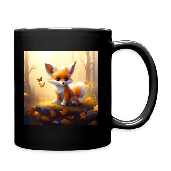 Adorable renard avec des papillons - Mug uni - noir - Droite