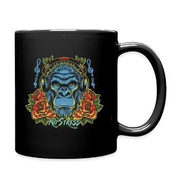 Gorille avec des écouteurs Drôle de dicton NO STRESS - Mug uni - noir - Droite