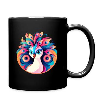 Pfau Vogel Zeichnung - Tasse einfarbig - Schwarz - Rechts