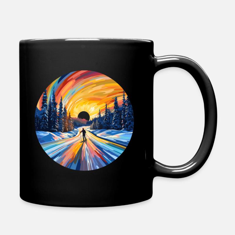 Skiing at sunset - Full Colour Mug - black