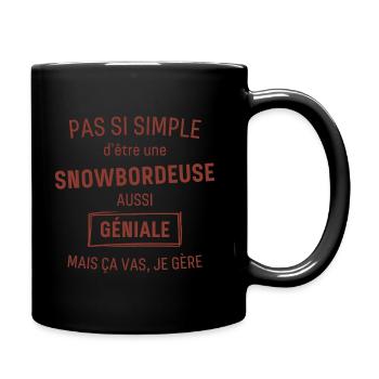 Snowboardeuse GÉNIALE rouge brunâtre foncé - Mug uni - noir - Droite