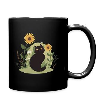 Garden Cat with Sunflowers - Full Colour Mug - black - Right