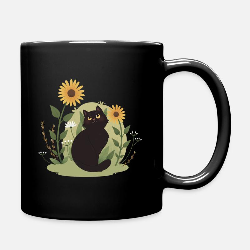Chat de jardin avec tournesols - Mug uni - noir