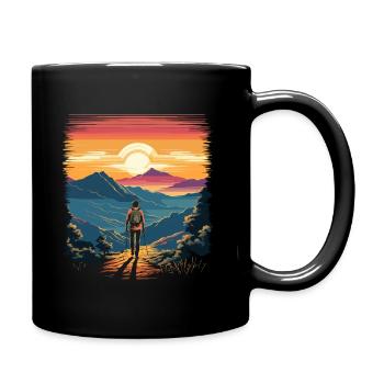 hiking retro mountain landscape - Tasse einfarbig - Schwarz - Rechts
