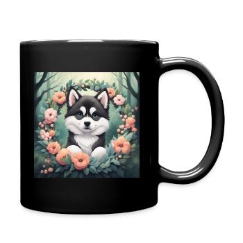 Niedliches Baby Alaska Malamute Blumen - Tasse einfarbig - Schwarz - Rechts