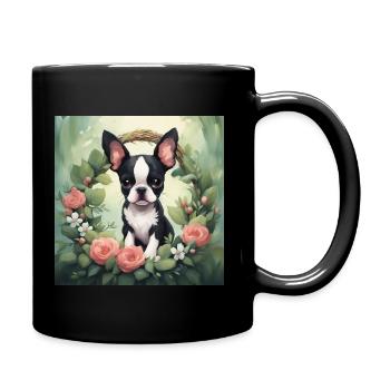 Mignon Kawaii bébé Boston Terrier Floral - Mug uni - noir - Droite