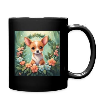 Cute Kawaii Baby Dog Floral - Full Colour Mug - black - Right