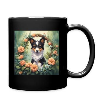 Cute Kawaii Baby Border Collie Floral - Full Colour Mug - black - Right