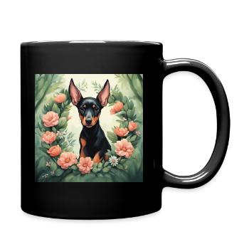 Niedlicher Kawaii Baby Dobermann Blumen - Tasse einfarbig - Schwarz - Rechts