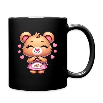 Mamabär mit Herzen und kleinen Bären - Tasse einfarbig - Schwarz - Rechts