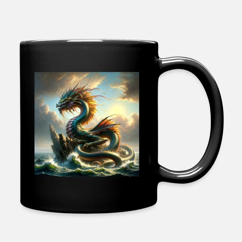 Dragon sur rocher dans la mer - Mug uni - noir