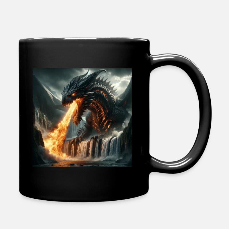 Dragon cracheur de feu dans une cascade - Mug uni - noir