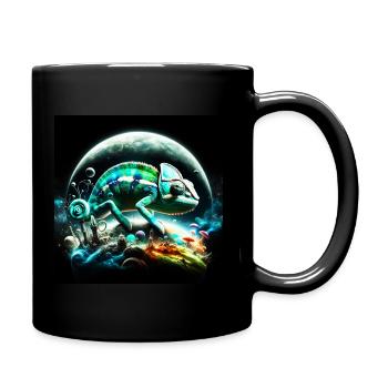 Buntes Chamäleon auf surrealem Planeten - Tasse einfarbig - Schwarz - Rechts