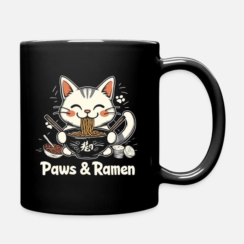 Funny Cat Paws and Ramen Kawai - Full Colour Mug - black