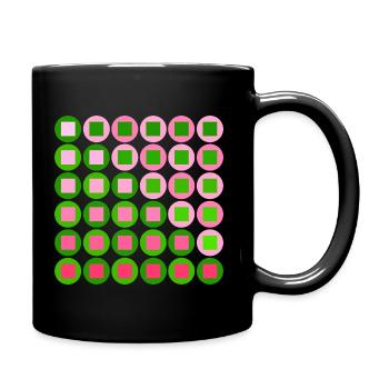 Pink and Green Circles and Squares in Op Art Style - Full Colour Mug - black - Right