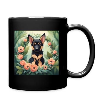 Mignon Kawaii bébé berger allemand Floral - Mug uni - noir - Droite