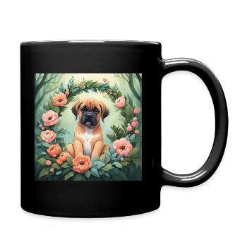 Niedliche Kawaii Baby Mastiff Blumen - Tasse einfarbig - Schwarz - Rechts