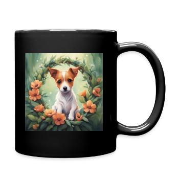 Niedlicher Kawaii Baby Jack Russel Terrier Floral - Tasse einfarbig - Schwarz - Rechts