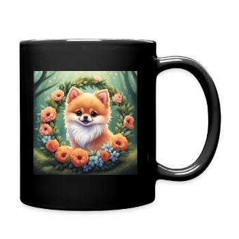 Mignon Kawaii bébé poméranien Floral - Mug uni - noir - Droite