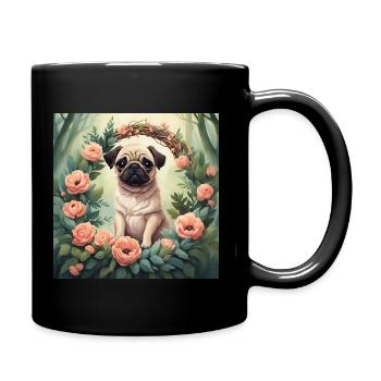 Mignon Kawaii bébé Carlin Floral - Mug uni - noir - Droite