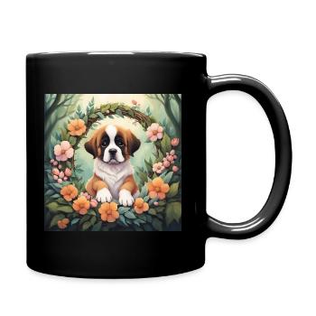 Mignon Kawaii bébé Saint Bernard Floral - Mug uni - noir - Droite