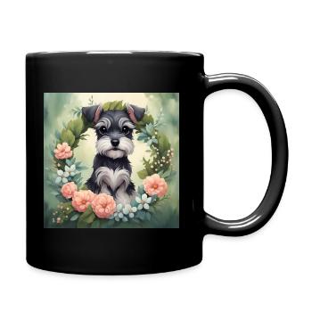 Mignon Kawaii bébé Schnauzer Floral - Mug uni - noir - Droite