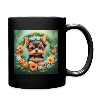 Mignon Kawaii bébé Yorkshire terrier Floral - Mug uni - noir - Droite