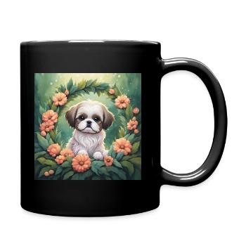 Mignon Kawaii bébé Shih Tzu Floral - Mug uni - noir - Droite