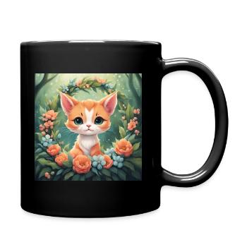 Niedliche Kawaii Babykatze Blumen - Tasse einfarbig - Schwarz - Rechts