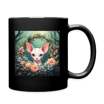 Cute Kawaii Baby Sphinx Cat Floral - Full Colour Mug - black - Right