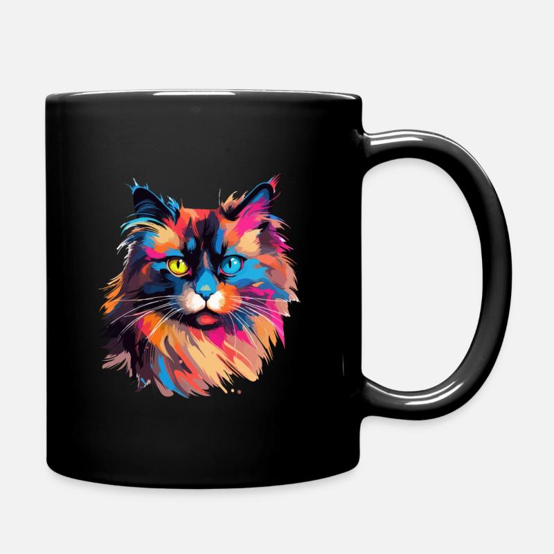 Bunte Birma-Katze Farbkleckse Farbspritzer - Tasse einfarbig - Schwarz