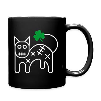 St. Patrick's Lucky Black Irish Cat with Shamrock - Full Colour Mug - black - Right