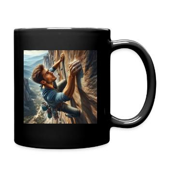 Man climbing steep rock face by Angelical Art - Full Colour Mug - black - Right