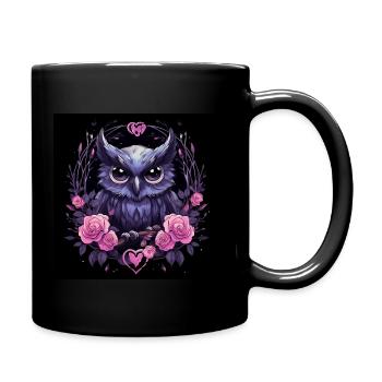 Hibou et roses - Mug uni - noir - Droite