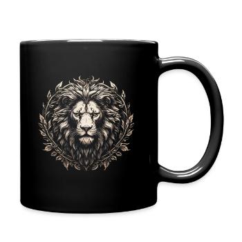 Lion in laurel wreath - Full Colour Mug - black - Right