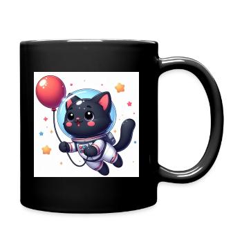 Süsse Weltraumkatze mit roten Ballon mit Sternen - Tasse einfarbig - Schwarz - Rechts