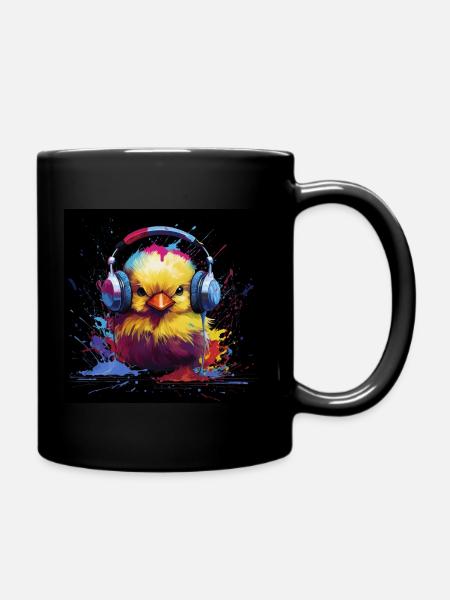 DJ poussin avec des écouteurs - Mug uni - noir