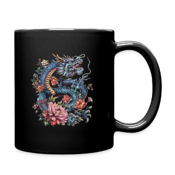 Blauer Drache - Tasse einfarbig - Schwarz - Rechts